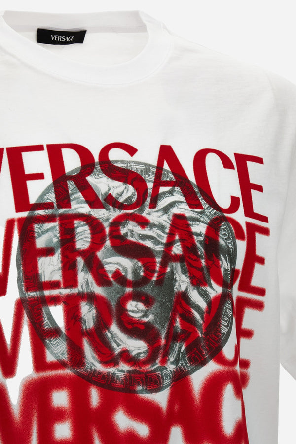 T-Shirt In Jersey Fabric-Medusa Medallion Print