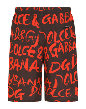 LONG SWIM TRUNKS WITH LOGO PRINT