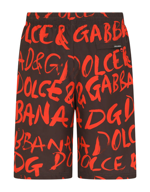 LONG SWIM TRUNKS WITH LOGO PRINT