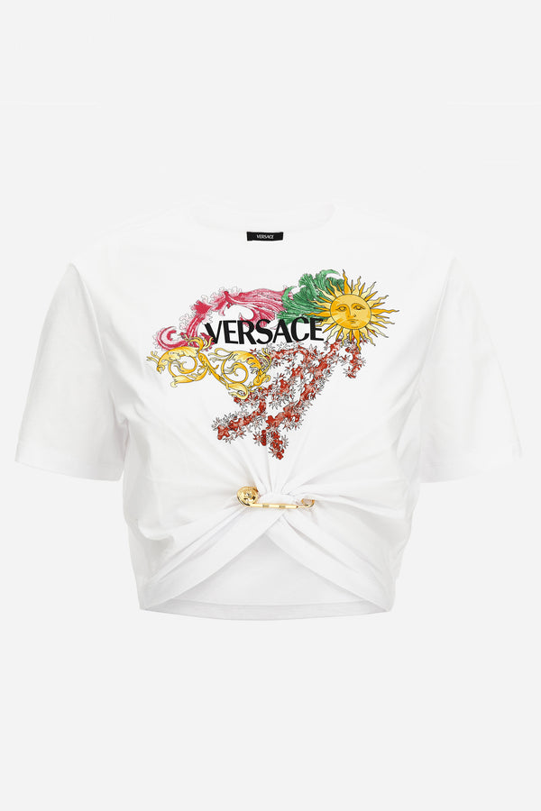 T-Shirt In Jersey With Versace Palm Print