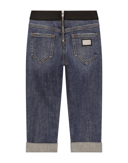STRETCH DENIM JEANS WITH BRANDED ELASTIC