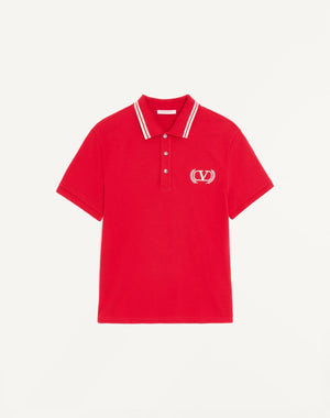 Polo In Piquet Di Cotone Con Ricamo Maison Valentino
