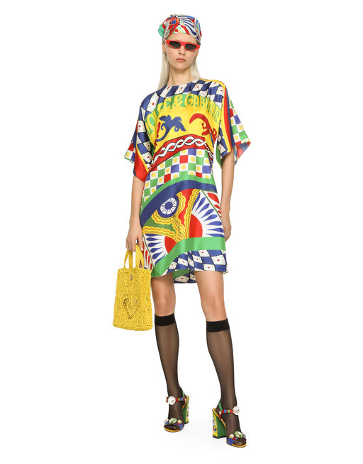 SHORT CARRETTO-PRINT TWILL DRESS