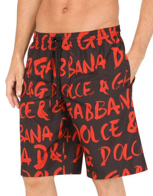 LONG SWIM TRUNKS WITH LOGO PRINT