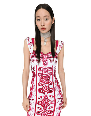 MAJOLICA-PRINT TERRYCLOTH MIDI DRESS