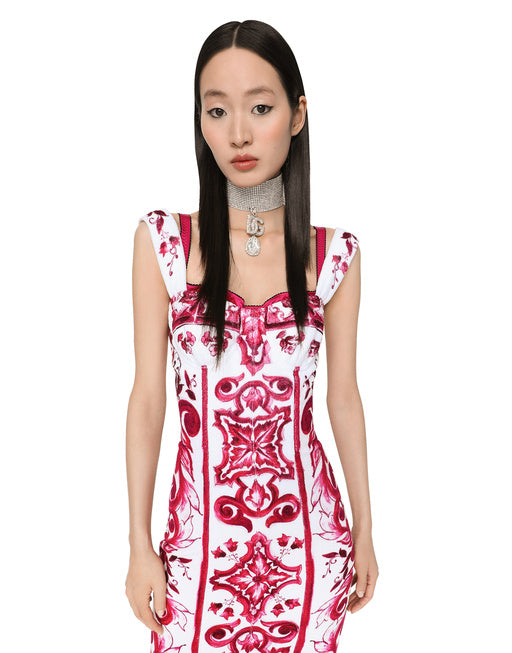 MAJOLICA-PRINT TERRYCLOTH MIDI DRESS