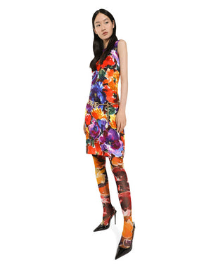 BROCADE MIDI DRESS WITH ABSTRACT FLOWER PRINT