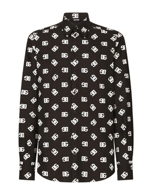 COTTON MARTINI-FIT SHIRT WITH DG MONOGRAM PRINT