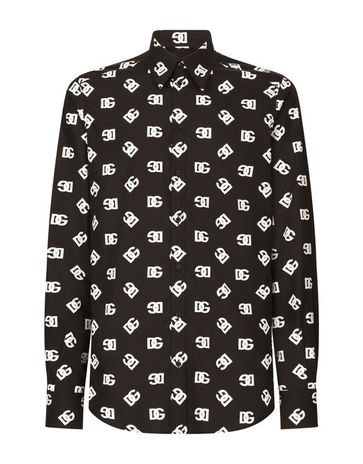COTTON MARTINI-FIT SHIRT WITH DG MONOGRAM PRINT
