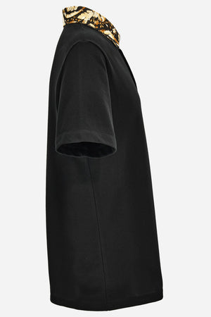Polo In Piquet Fabric + Shiny Viscose Jersey Baroque Collar
