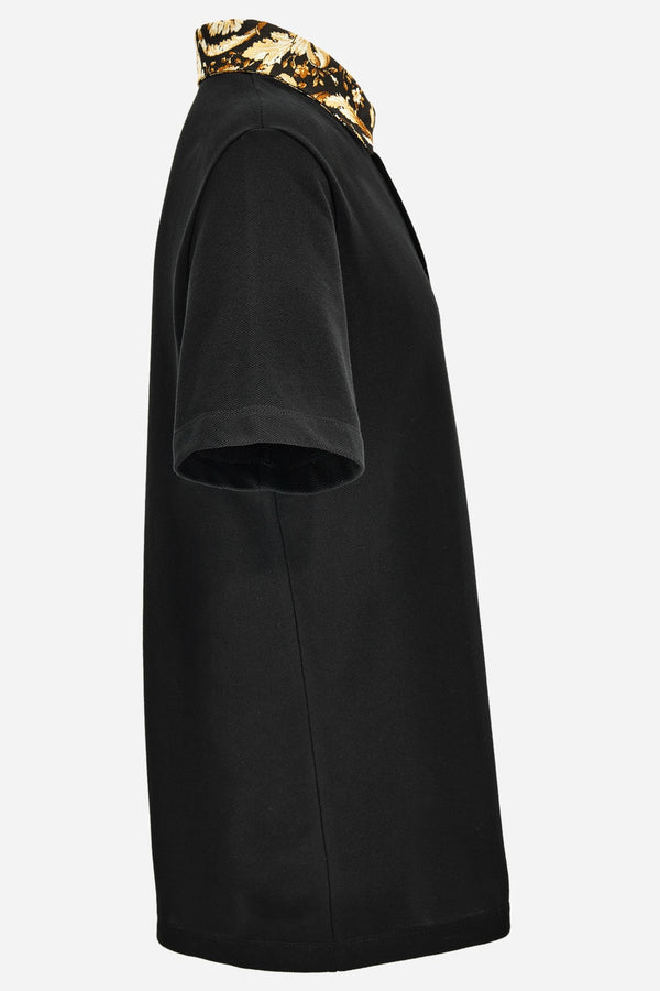Polo In Piquet Fabric + Shiny Viscose Jersey Baroque Collar