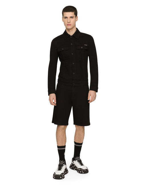 BLACK STRETCH DENIM SHORTS