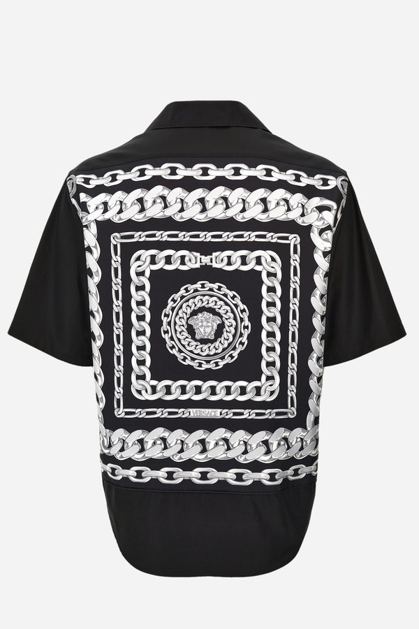 Informal Shirt In Cotton Poplin-Silk Twill Medusa Chain Print And Versace Stamp Embroidery