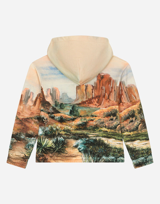 HOODIE WITH CANYON PRINT AND LOGO TAG