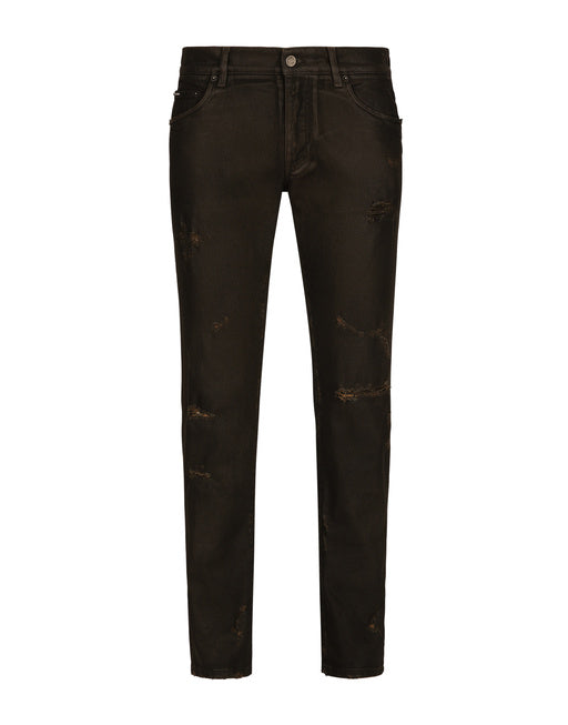 SLIM-FIT WAXED STRETCH DENIM JEANS