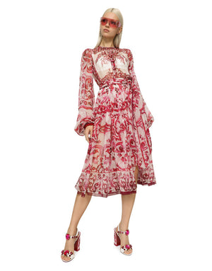 MIDI DRESS IN MAIOLICA PRINT CHIFFON