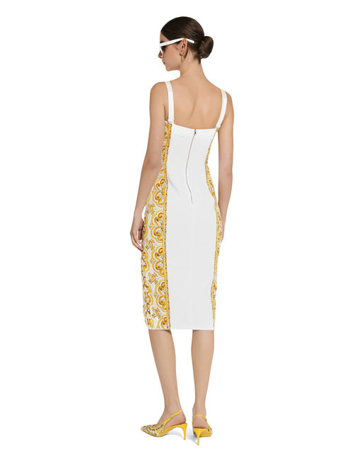 MAJOLICA-PRINT CHARMEUSE CORSET DRESS