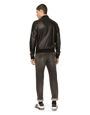 LEATHER JACKET WITH BRANDED TAG