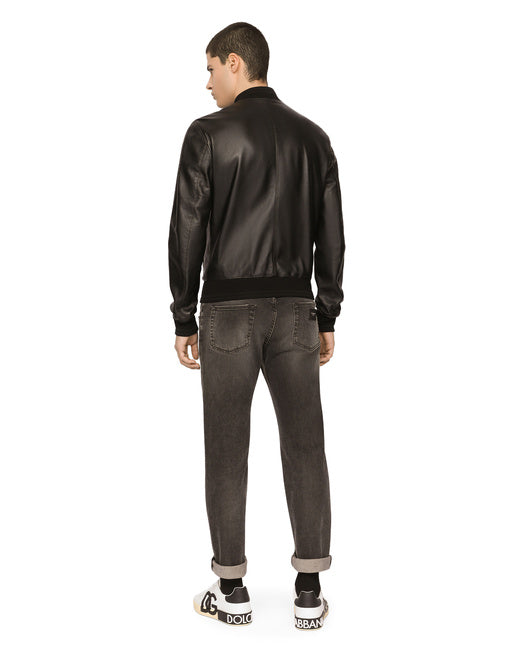 LEATHER JACKET WITH BRANDED TAG