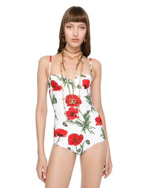POPPY-PRINT BALCONETTE ONE-PIECE SWIMSUIT