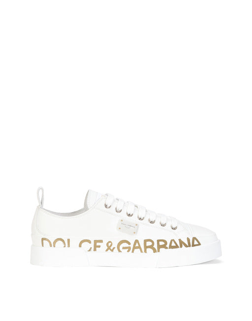 CALFSKIN PORTOFINO LIGHT SNEAKERS WITH LOGO-DETAILED PLATE AND LOGO PRINT