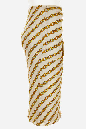 Skirt In Oblique Gold Chain Stripes On Responsible Viscose Liquid Jersey Light