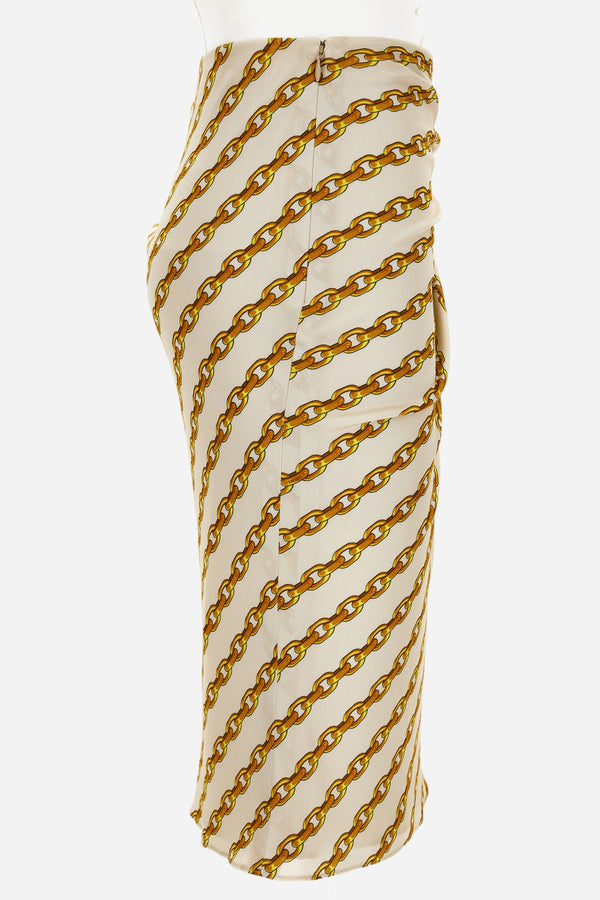 Skirt In Oblique Gold Chain Stripes On Responsible Viscose Liquid Jersey Light