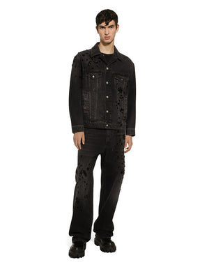OVERSIZE WASHED JEANS WITH RHINESTONE EMBELLISHMENT