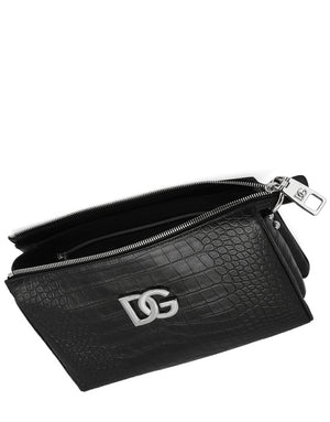 MEDIUM TRIS BAG IN CROCODILE-PRINT CALFSKIN