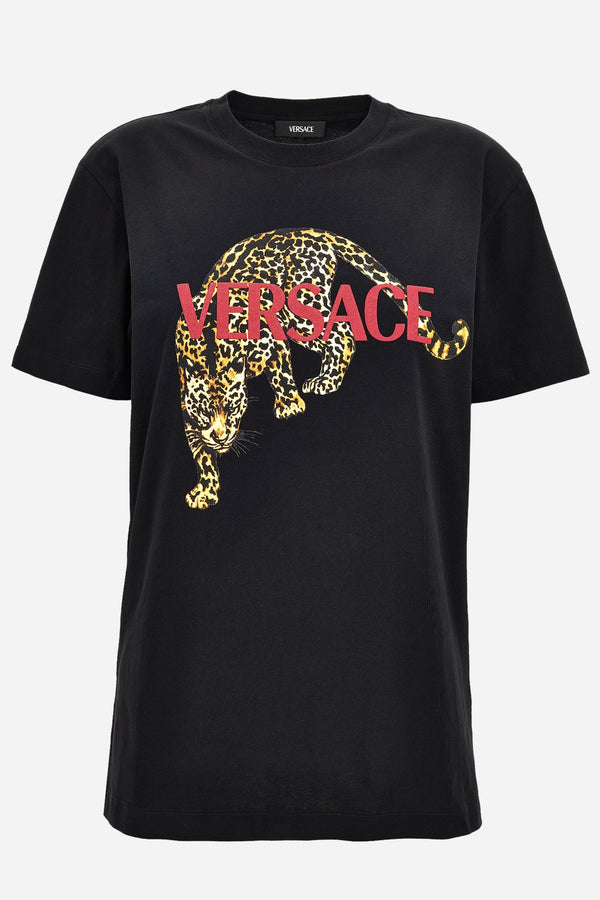 T-Shirt In Jersey Fabric + Leopard Print