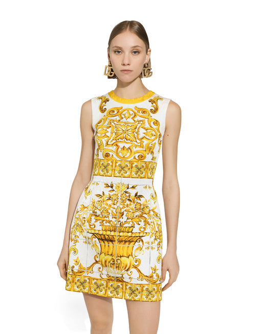 SHORT MAJOLICA-PRINT BROCADE DRESS
