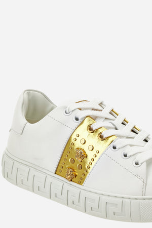 La Greca Sneaker In Free Organic Fabric-Laminated Calf-Meduse And Studs