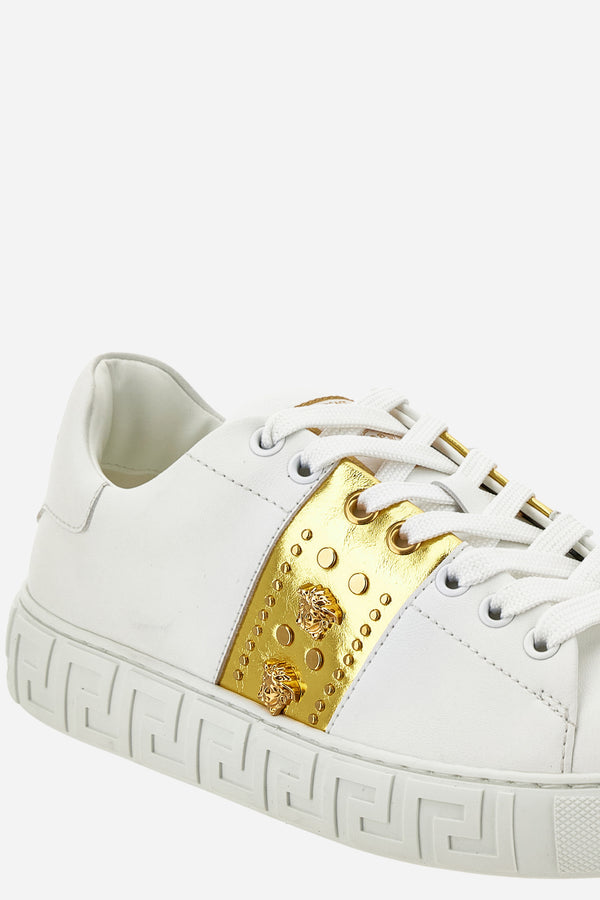 La Greca Sneaker In Free Organic Fabric-Laminated Calf-Meduse And Studs