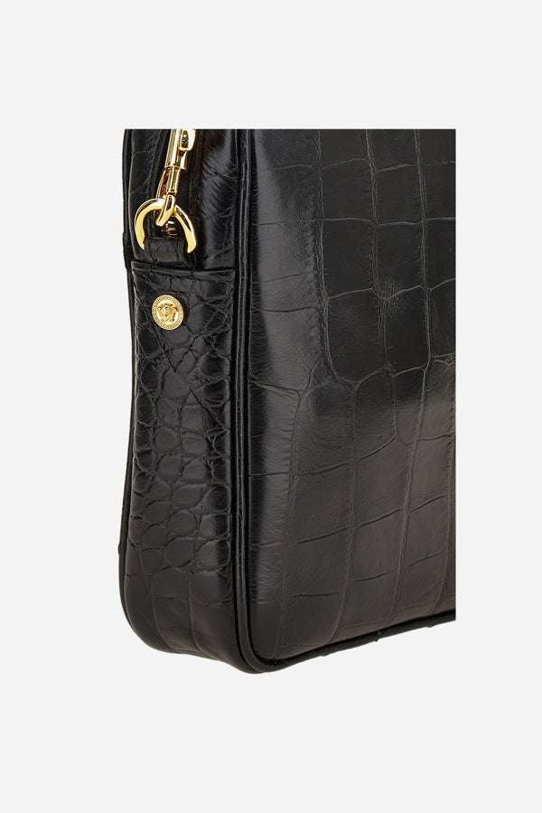 Icon Messenger In Embossed Croc Calf Leather