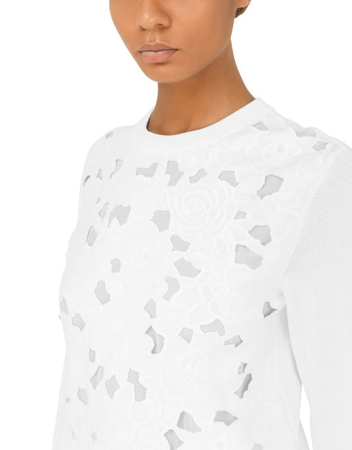 SILK SWEATER WITH OPENWORK EMBROIDERY