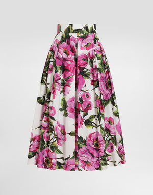 COTTON PEONY PRINT CIRCLE SKIRT