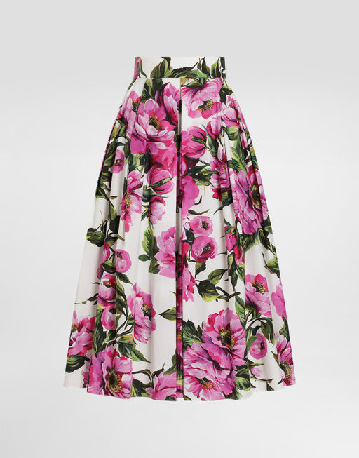 COTTON PEONY PRINT CIRCLE SKIRT