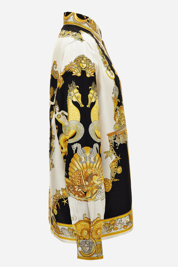 Informal Shirt In Silk Twill  Coral Theatre Print