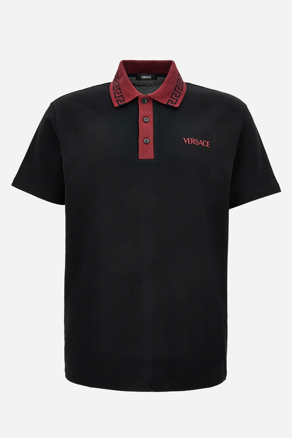 Polo In Piquet Fabric - Greek Key Collar