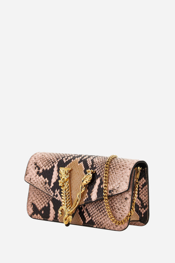 Virtus Mini Chain Crossbody In Printed Python Calf Leather
