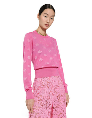 JACQUARD WOOL AND SILK SWEATER WITH TONE-ON-TONE DG LOGO