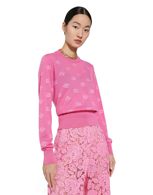 JACQUARD WOOL AND SILK SWEATER WITH TONE-ON-TONE DG LOGO