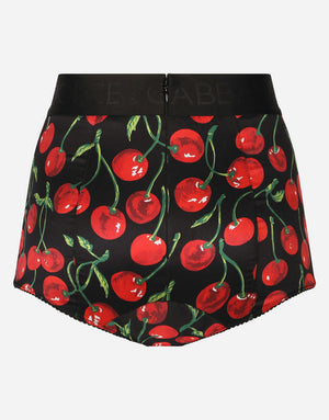 CHERRY-PRINT SATIN HIGH-WAISTED PANTIES