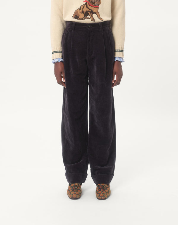 Pantalone In Velluto Di Cotone E Lino Lavato