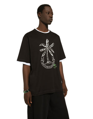 SHORT-SLEEVED BANANA-TREE-PRINT T-SHIRT