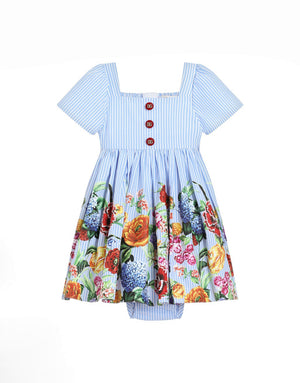 STRIPED POPLIN DRESS WITH FLORAL PRINT