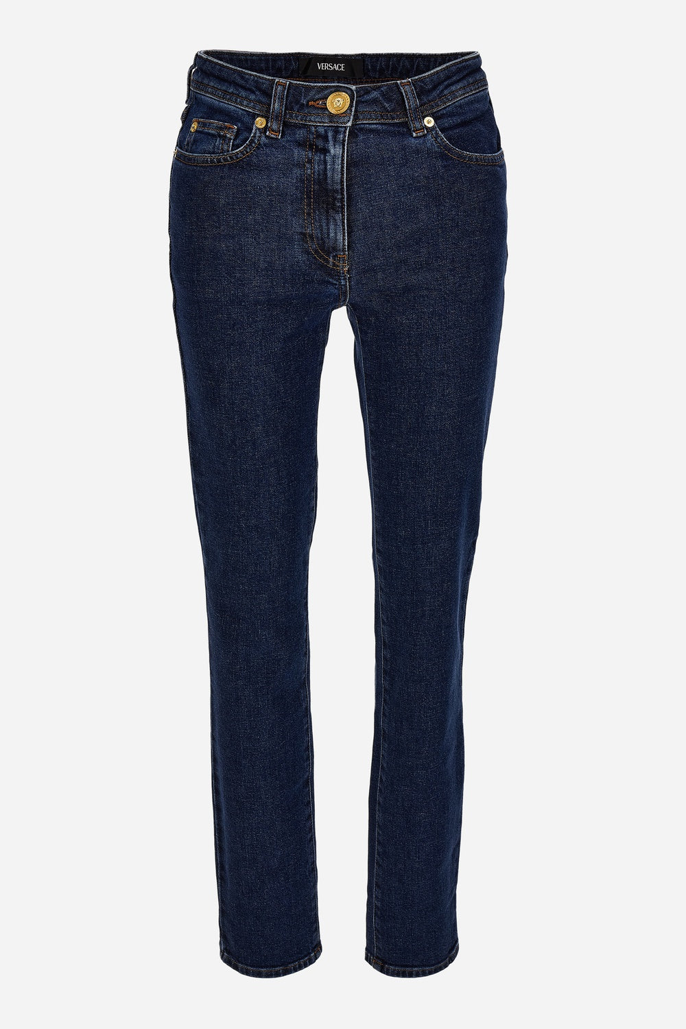 Pant Denim In Medium Stone Wash Stretch Denim With Medusa-Greca Embroidery