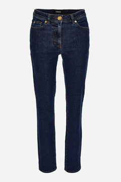 Pant Denim In Medium Stone Wash Stretch Denim With Medusa-Greca Embroidery