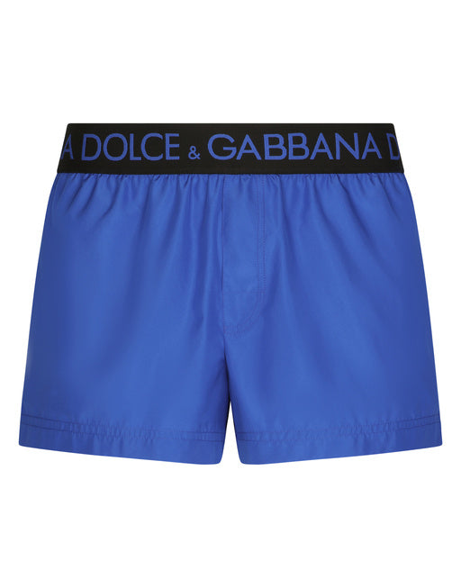 SHORT SWIM TRUNKS WITH BRANDED STRETCH WAISTBAND