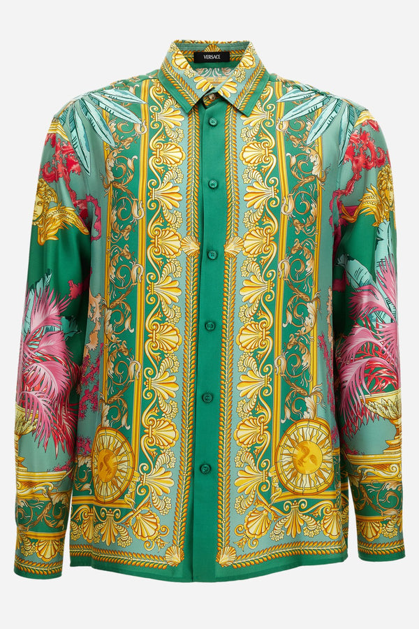 Informal Shirt In Barocco Palm Print Silk Fabric